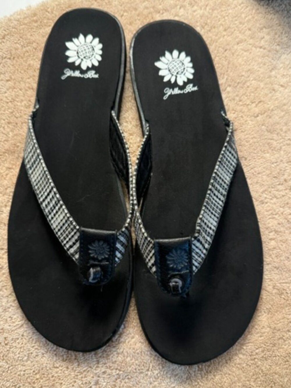 Yellow Box Black Silver Striped Flip Flop Sandals SKU216